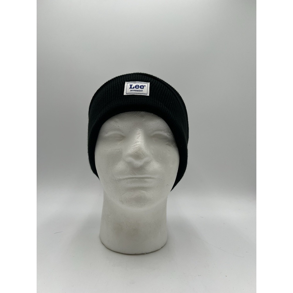 Lee Workwear Black Knit Beanie Hat Cuffed Acrylic One Size Winter Watch Cap